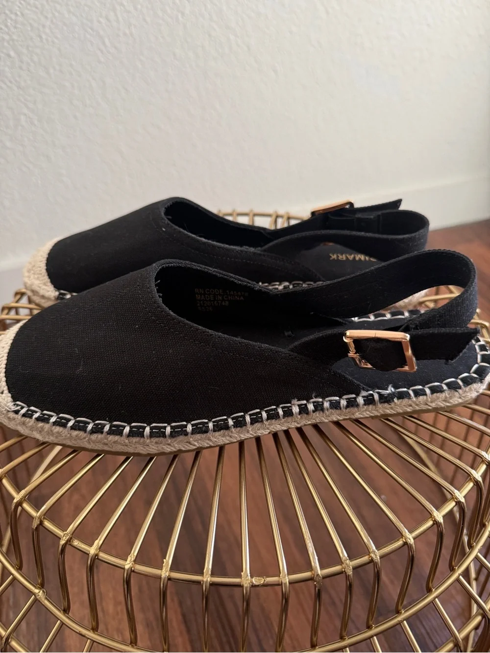 Primark Black Canvas Espadrille Slingback Shoes with Beige Toe